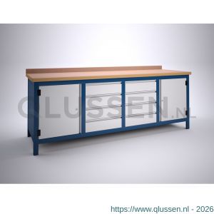 Brakel BW225.01 werkbank BW225 model BW 3-I 4-vaks 2 deuren 600 mm en 8 laden 150 mm 2500x750x860 mm RAL 5009-7035