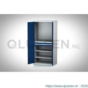 Brakel CW02 werkplaatskast 2 legborden, 2 laden en geperforeerde achterwand 1020x600x2000 mm RAL 7035-5009