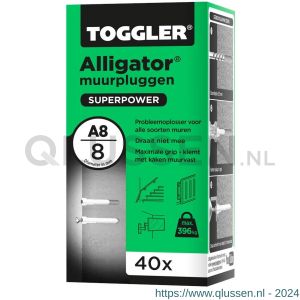 Toggler A8-40 Alligator muurplug zonder flens A8 diameter 8 mm doos 40 stuks 91100450