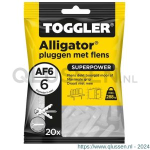 Toggler AF6-20 Alligator plug met flens AF6 diameter 6 mm zak 20 stuks wanddikte > 9,5 mm 91110220