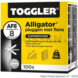 Toggler AF8-100 Alligator plug met flens AF8 diameter 8 mm doos 100 stuks wanddikte > 12,5 mm 91210040