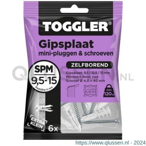 Toggler SPM-6-schroef gipsplaatplug SP-Mini met schroef zak 6 stuks gipsplaat 9-15 mm 10800107
