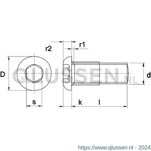 Kobout 3ULSEV03012 laagbolkopbout met binnenzeskant ISO 7380 10.9 galvanisch verzinkt M3x12 mm