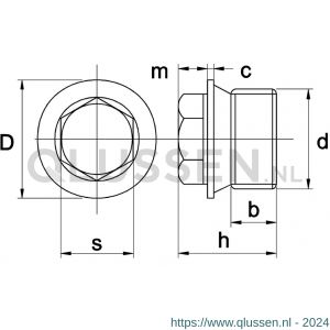 Kobout 5910ZW12150 afdichtstop met kraag en zeskant en cilindrische pijpschroefdraad DIN 910 5.8 onbehandeld staal M12x1,5 mm