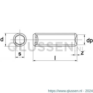 Kobout 4916A204004 binnenzeskant stelschroef met kratereind DIN 916 RVS A2 M4x4 mm