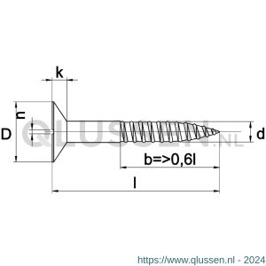 Kobout 697MB05025 houtschroef verzonkenkop zaagsnede DIN 97 messing blank 5x25 mm