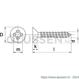 Kobout 4SPA203016 spaanplaatschroef verzonkenkop Pozidrive (kruiskop) RVS A2 3x16 mm