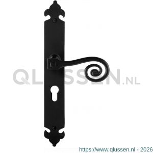 GPF Bouwbeslag Smeedijzer 6200.60R PC55 Kera deurkruk gatdeel op langschild 291x41x4 mm PC55 rechtswijzend smeedijzer zwart GPF6200600332-25