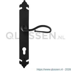 GPF Bouwbeslag Smeedijzer 6260.60R PC85 Lumi deurkruk gatdeel op langschild 291x41x4 mm rechtswijzend smeedijzer zwart GPF6260600352-25