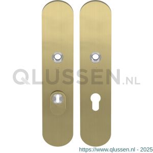 GPF Bouwbeslag PVD 9308.72P4 veiligheids schilden SKG*** 248x52 mm massief afgerond met kerntrekbeveiliging PC72 PVD mat messing GPF9308P4042