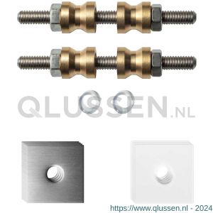 GPF Bouwbeslag RVS 9970.09DB glasdeur set met vlak rozet 24x24x2 mm met 24x24x2 mm transparante onder rozet voor grepen met dubbelzijdige bevestiging RVS geborsteld GPF997009DB24