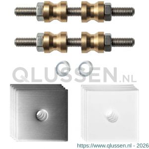 GPF Bouwbeslag RVS 9970.09DB glasdeur set met vlak rozet 32x32x2 mm met 32x32x2 mm transparante onder rozet voor grepen met dubbelzijdige bevestiging RVS geborsteld GPF997009DB32