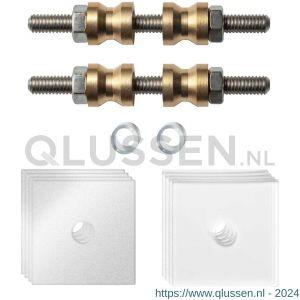 GPF Bouwbeslag ZwartWit 9970.62DB glasdeur set met vlak rozet 32x32x2 mm met 32x32x2 mm transparante onder rozet voor grepen met dubbelzijdige bevestiging wit GPF997062DB32