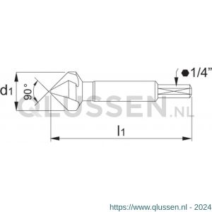 International Tools 42.543 Eco HSS verzinkboor 90 graden 3 snijkanten met 1/4 inch-zeskant bitopname 205 mm 42.543.2050