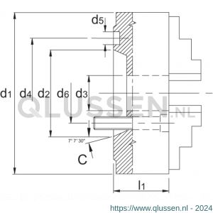 Bison 85.421 ISO 702-1 (DIN 55026) zelfcentrerende drie-klauwplaat staal type 3514 C8 250 mm 85.421.2508