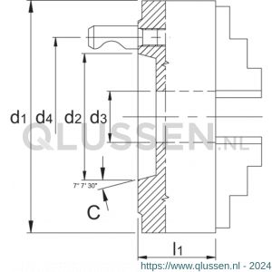 Bison 85.423 ISO 702-2 (DIN 55029) zelfcentrerende drie-klauwplaat staal type 3544 C11 400 mm 85.423.4011