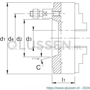 Bison 85.422 ISO 702-3 (DIN 55027) zelfcentrerende drie-klauwplaat staal type 3534 C4 125 mm 85.422.1204
