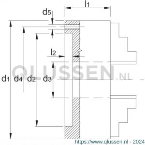 Bison 85.500 DIN 6350 zelfcentrerende vier-klauwplaat gietijzer type 3604 200 mm 85.500.0200