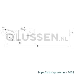 Phantom 36.285 VHM precisie radiusfrees 2-snijder AlTiN-X HRC 30-65 HRc 5x10 mm 3 graden 36.285.0553