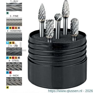 Phantom 49.150 HM set stiftfrezen vorm B, C, D, F en G 6-UNI diameter 12 mm 49.150.0126