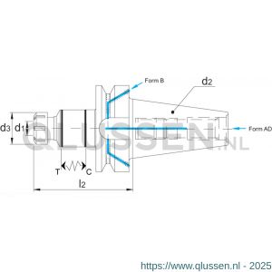 Phantom 81.686 synchro taphouder DIN 6499-C volgens MAS 403-BT AD/B voor ER spantangen (met vierkant) BT50 ER25 81.686.5025