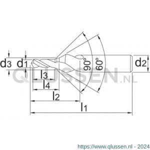 Phantom 15.840 HSS-E centerboor DIN 332/2 voor tapgaten 60 graden met spanvlak M12 102x13 mm 15.840.1200