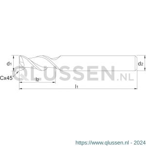 Phantom 32.330 VHM schachtfrees 2-snijder lang aluminium 12x26 mm 32.330.1200