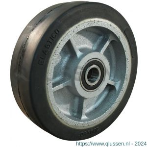 Protempo serie 04 transportwiel los gietijzeren velg zwarte volrubber band ± 75 shore A 200 mm kogellager 104.206.250.060