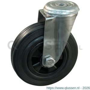 Protempo serie 01-30 zwenk transportwiel boutgat RVS gaffel PP velg standaard zwarte rubberen band 80 mm glijlager 201.081.300.012