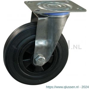 Protempo serie 01-30 zwenk transportwiel plaatbevestiging RVS gaffel PP velg standaard zwarte rubberen band 80 mm glijlager 201.081.306.000