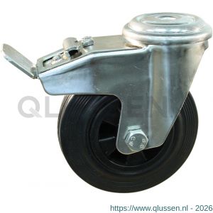 Protempo serie 01-31 zwenk transportwiel boutgat dubbele rem naloop RVS gaffel PP velg standaard zwarte rubberen band 80 mm glijlager 201.081.310.512