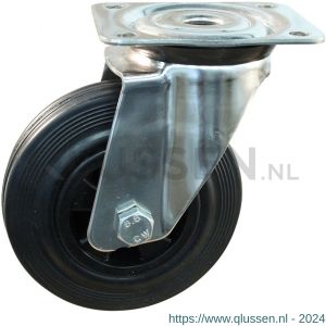 Protempo serie 01-31 zwenk transportwiel plaatbevestiging RVS gaffel PP velg standaard zwarte rubberen band 80 mm glijlager 201.081.316.000