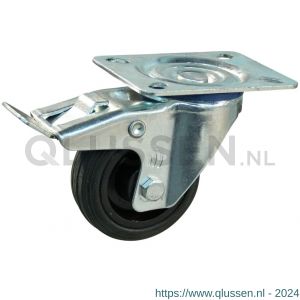 Protempo serie 01-13 zwenk transportwiel plaatbevestiging dubbele rem naloop stalen gaffel PP velg standaard zwarte rubberen band 80 mm rollager 201.082.136.500