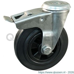 Protempo serie 01-30 zwenk transportwiel boutgat dubbele rem naloop RVS gaffel PP velg standaard zwarte rubberen band 100 mm rollager RVS 201.109.300.512
