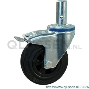 Protempo serie 01-12 zwenk transportwiel pen dubbele rem naloop stalen gaffel PP velg standaard zwarte rubberen band 125 mm glijlager 201.121.125.527