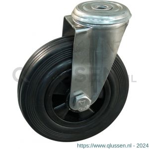 Protempo serie 01-30 zwenk transportwiel boutgat RVS gaffel PP velg standaard zwarte rubberen band 125 mm glijlager 201.121.300.012