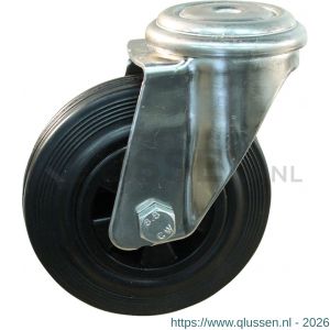 Protempo serie 01-31 zwenk transportwiel boutgat RVS gaffel PP velg standaard zwarte rubberen band 125 mm glijlager 201.121.310.012