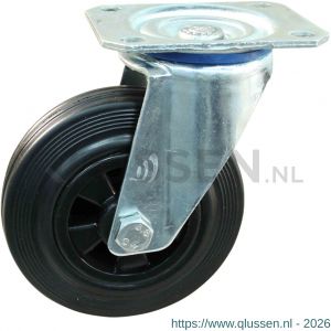 Protempo serie 01-10 zwenk transportwiel boutgat stalen gaffel PP velg standaard zwarte rubberen band 125 mm rollager 201.122.100.000