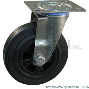 Protempo serie 01-30 zwenk transportwiel plaatbevestiging RVS gaffel PP velg standaard zwarte rubberen band 125 mm rollager RVS 201.129.306.000