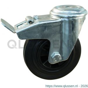 Protempo serie 01-91 zwenk transportwiel boutgat dubbele rem naloop stalen gaffel PP velg standaard zwarte rubberen band 140 mm rollager 201.142.910.500