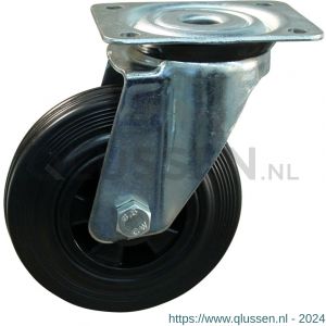 Protempo serie 01-91 zwenk transportwiel plaatbevestiging stalen gaffel PP velg standaard zwarte rubberen band 140 mm rollager 201.142.916.000