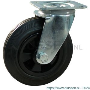 Protempo serie 01-11 zwenk transportwiel plaatbevestiging stalen gaffel PP velg standaard zwarte rubberen band geremd 160 mm glijlager 201.161.116.100