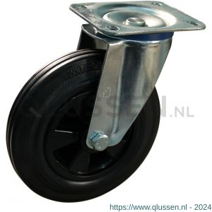 Protempo serie 01-12 zwenk transportwiel plaatbevestiging stalen gaffel PP velg standaard zwarte rubberen band 160 mm rollager 201.162.126.000