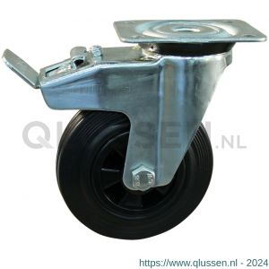 Protempo serie 01-91 zwenk transportwiel plaatbevestiging dubbele rem naloop stalen gaffel PP velg standaard zwarte rubberen band 160 mm rollager 201.162.916.500