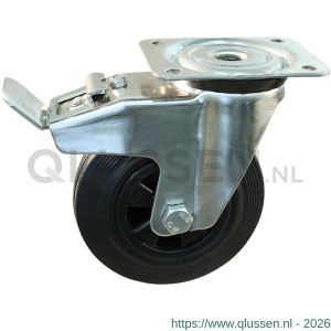 Protempo serie 01-31 zwenk transportwiel plaatbevestiging dubbele rem naloop RVS gaffel PP velg standaard zwarte rubberen band 160 mm rollager RVS 201.169.316.500
