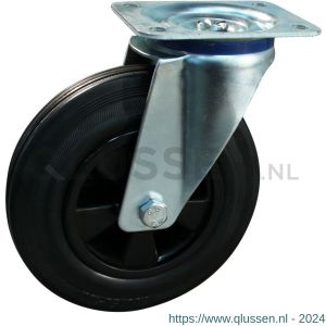 Protempo serie 01-15 zwenk transportwiel plaatbevestiging stalen gaffel PP velg standaard zwarte rubberen band 180 mm rollager 201.182.156.000