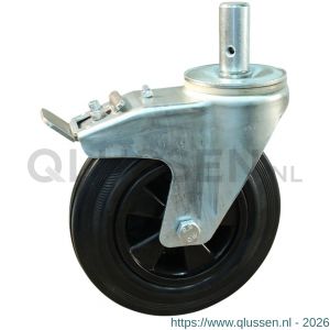 Protempo serie 01-91 zwenk transportwiel pen dubbele rem naloop stalen gaffel PP velg standaard zwarte rubberen band 180 mm rollager 201.182.915.527