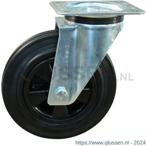 Protempo serie 01-91 zwenk transportwiel plaatbevestiging stalen gaffel PP velg standaard zwarte rubberen band 200 mm glijlager 201.201.916.000