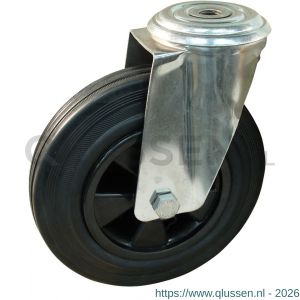 Protempo serie 01-30 zwenk transportwiel boutgat RVS gaffel PP velg standaard zwarte rubberen band 200 mm rollager RVS 201.209.300.016