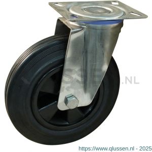 Protempo serie 01-30 zwenk transportwiel plaatbevestiging RVS gaffel PP velg standaard zwarte rubberen band 200 mm rollager RVS 201.209.306.000